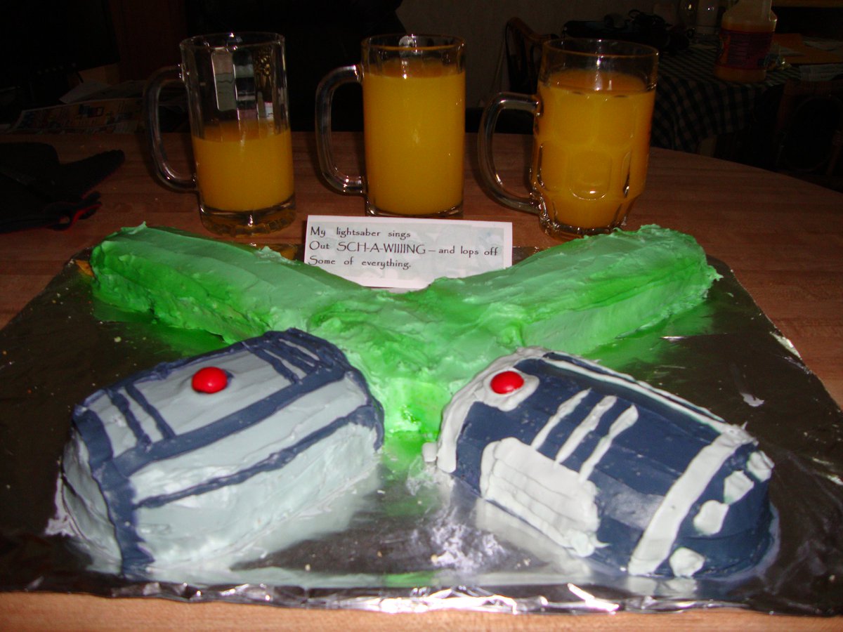 rebelrealcanon's tweet photo. #WhenIThrowAParty, I wear my exact same Star Wars shirt, there's only ever twp other people, and we eat #StarWars themed cake and watch the prequels, apparently! 😁
nb. I've only ever thrown two parties. Pictures from 2009 & 2012, respectively. https://t.co/KkSIQQxmhQ