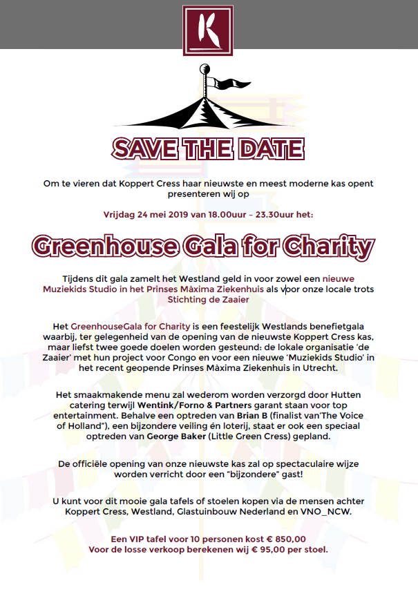 zaaier's tweet photo. Save The Date voor het 'Greenhouse Gala for Charity' event van Koppert Cress en steun Stichting De Zaaier! https://t.co/Tw6NGNlRNd