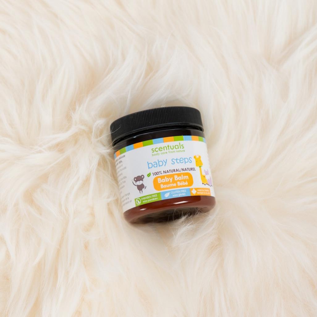 Our Baby Balm is 100% natural and petroleum-free, perfect for sensitve skin! Made to soothe any irritation and calm inflammation enriched with Avocado, Calendula and Sweet Almond oils that promote healing and hydration, while Beeswax works to lock in moisture &amp; soften skin!