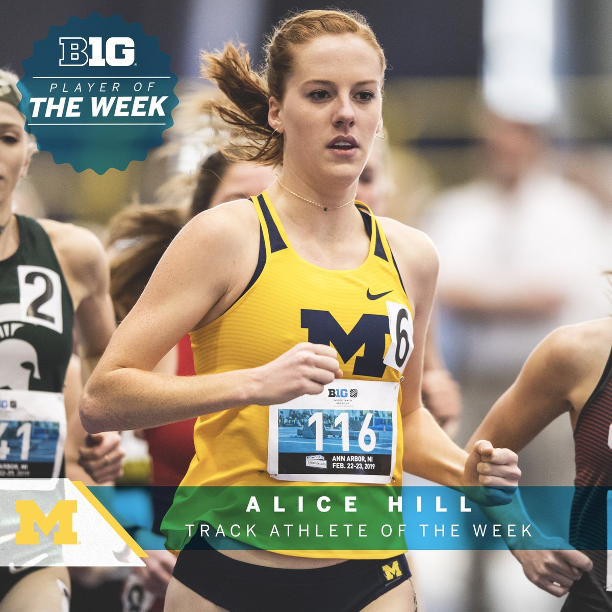 Alice Hill of @UMichTrack collected her first #B1GTF Outdoor Track Athlete of the Week award after posting the Big Ten’s best time this year in the 3,000-meter steeplechase (10:04.58) in last weekend’s Cardinal Classic at Stanford