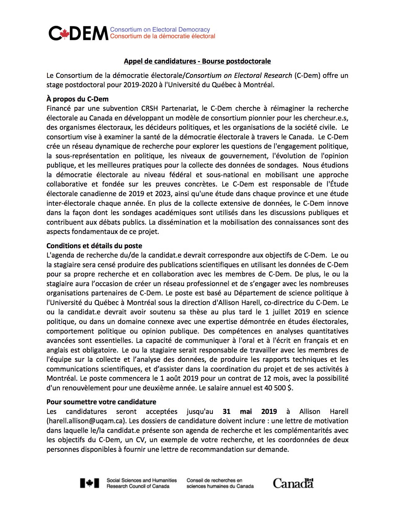 Allison Harell On Twitter Bourse Postdoctorale Du Cdem Venez Travailler Sur La Democratie Electorale Au Canada Lacpop Csdc Cecd Sciencepo Uqam Https T Co Gnss2rsqr0 Twitter