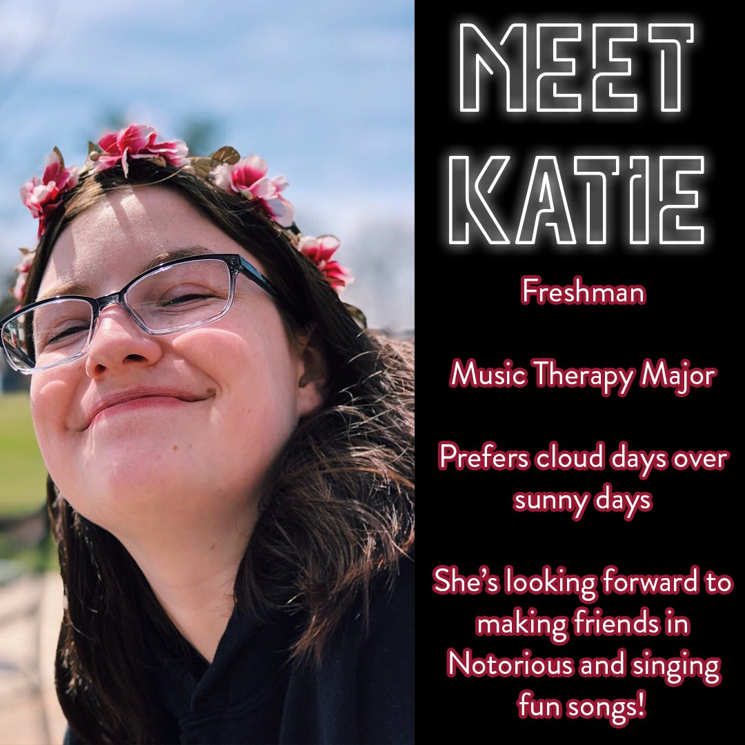 notorious_MU's tweet photo. Meet Katie Flynn! She's a Freshman Music Therapy major and prefers cloudy over sunny days! She's looking forward to making friends in Notorious and singing fun songs! 🥳💙 https://t.co/71R7ynUKqR