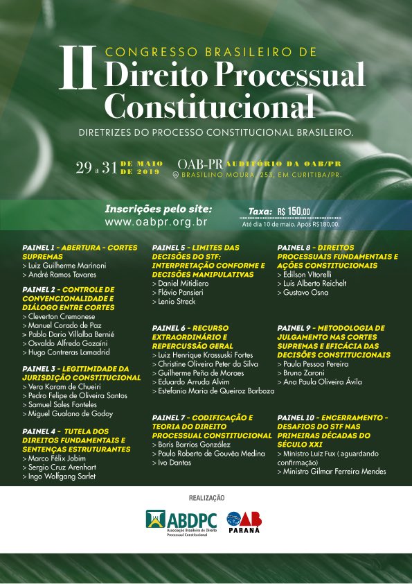 AssociacaoBDPC's tweet photo. II Congresso Brasileiro de Direito Processual Constitucional. Participe! https://t.co/zdDsBMJrO1