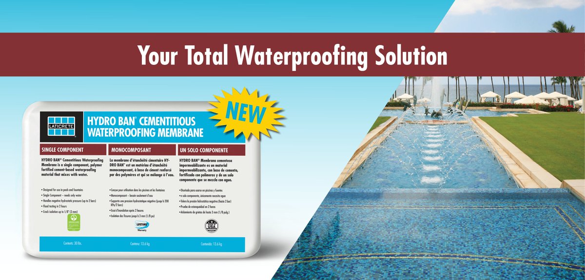LATICRETE's tweet photo. SPEED UP YOUR INSTALLATION with HYDRO BANยฎ Cementitious Waterproofing Membrane. It can be used for your entire pool install & repairs!
Learn More > https://t.co/DC8XrqiPVU
#laticrete #newproduct #hydroban #poolwaterproofing #poolinstallation https://t.co/SiwRnvZ65T