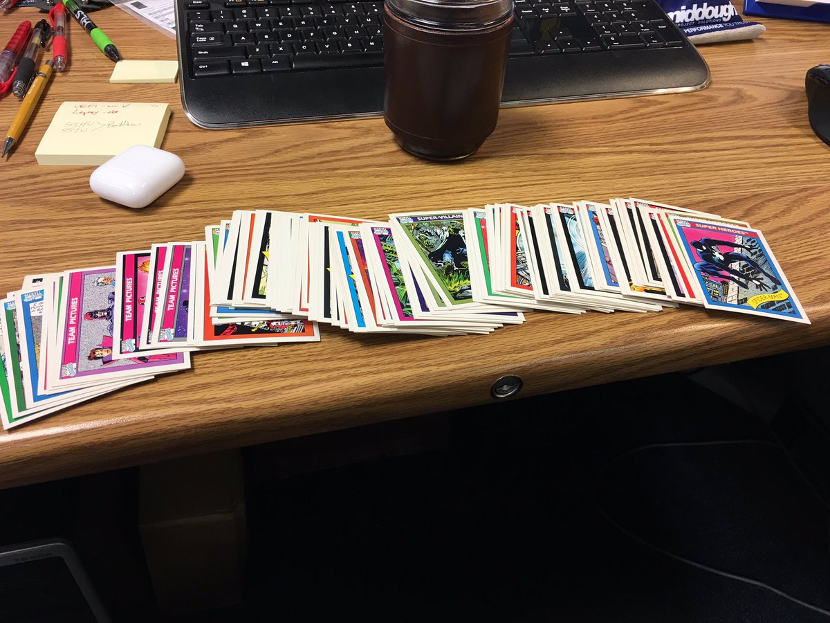 Seanw78's tweet photo. @JustinRYoung I have few here with me at work. These are just series 1 from Marvel 1990 https://t.co/X2hwbEjmMd
