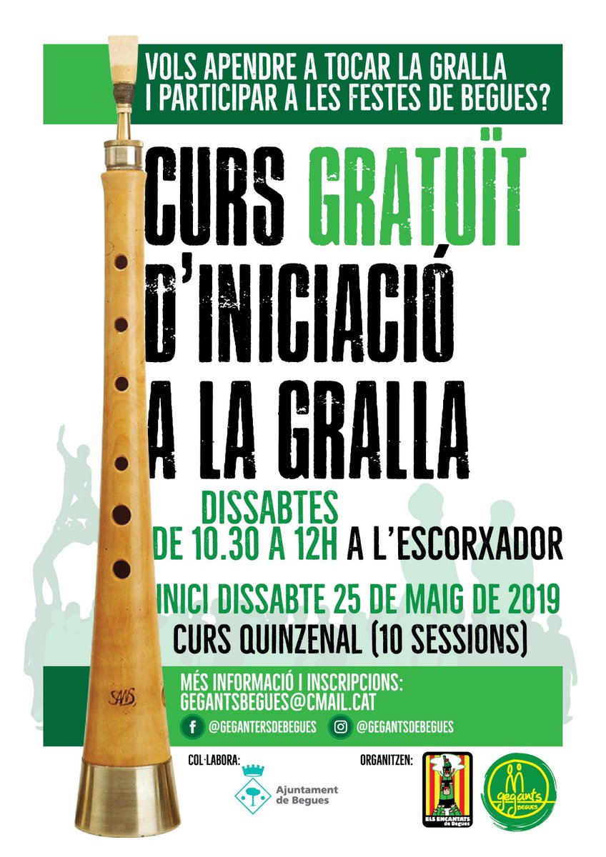 Atenció!!! Tenim aquest projecte obert per a  qualsevol persona juntament amb els <a href="/EncantatsBegues/">Els Encantats</a> 
Qui estigui interessat podeu demanar més informació al mail citat al cartell i a la vegada apuntar-vos
Aprofiteu i veniu a aprendre a tocar un nou instrument 
#begues #gralla