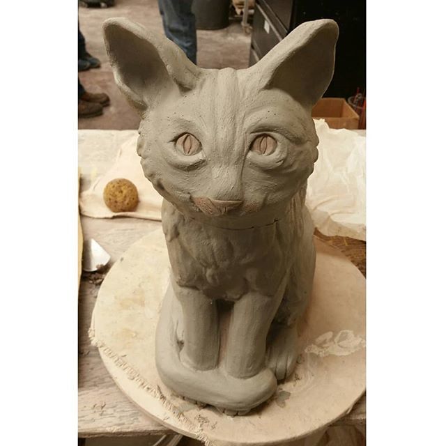 SZemblowski's tweet photo. Cat cookie jar/sculpture from yesterday as I applied a layer of slip. .
.
#latergram #ceramics #cat #sculpture #functionalware #slip #clay https://t.co/bJmT96uO7y https://t.co/2ngDe4BCGE