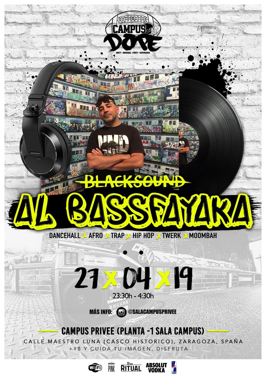 AL_BASSFAYAKA's tweet photo. Este sábado el sitio @salacampusprivee a soltar #hits 🔊💣💣🔊meneo del bueno para mis bootys🍑🍑 #dancehall🤸♂️#twerk🤸♂️#afro #trap #90’s #rap #moonbah https://t.co/4k87XugfiE