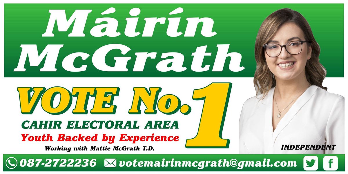 Delighted to announce I am running for the Cahir LEA in next months local elections for Tipperary County Council - Keep an eye out on my campaign page for canvass updates and my vision for Cahir and the surrounding areas. #votemcgrathno1 

m.facebook.com/votemairinmcgr…