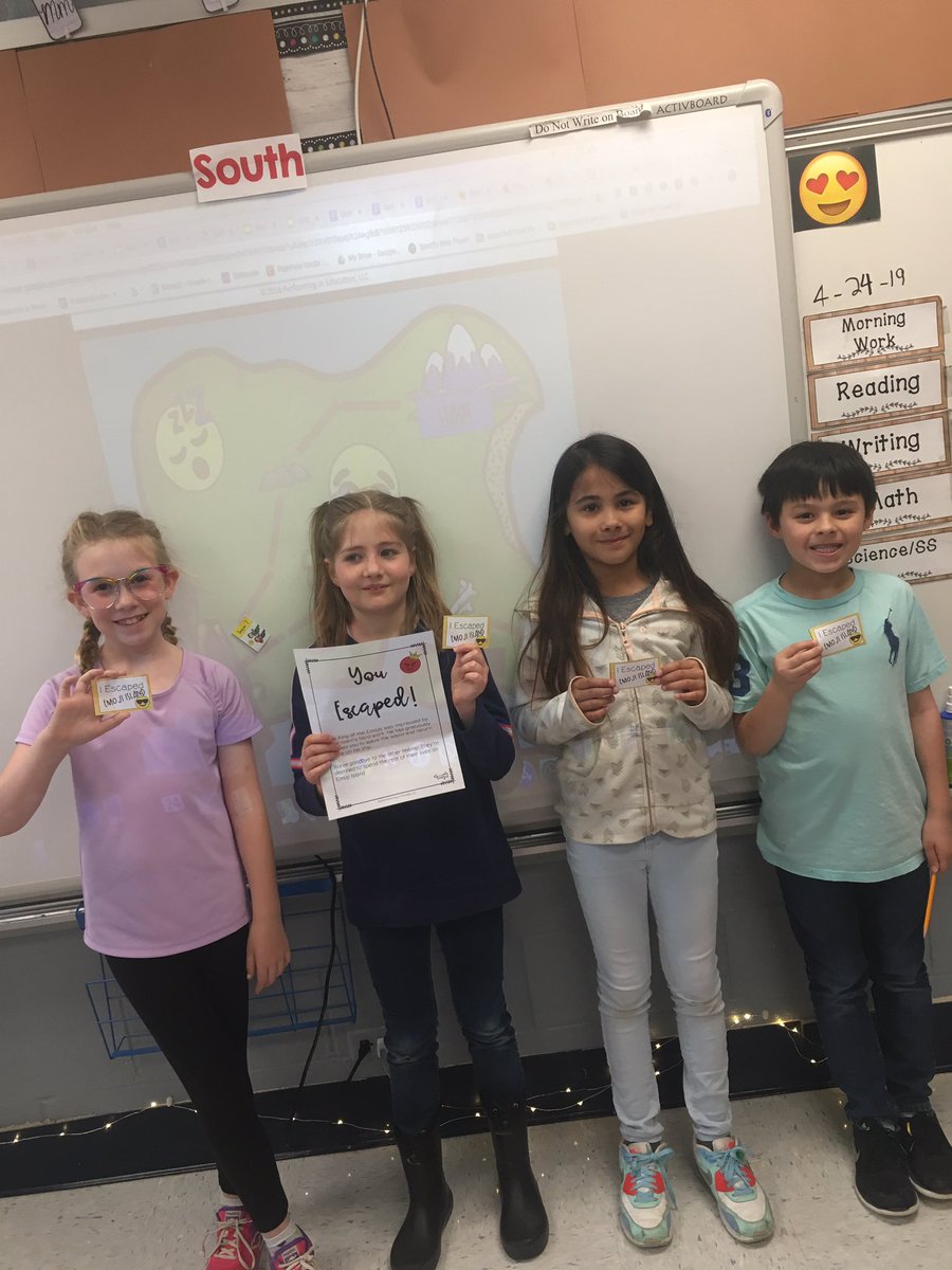 missinglinck3's tweet photo. Look who escaped Emoji Island! So proud of how hard students worked to solve clues & math puzzles to escape. Our winning team escaped in 26 minutes! #RTSrocks #testprepfun https://t.co/ylQrc0626w