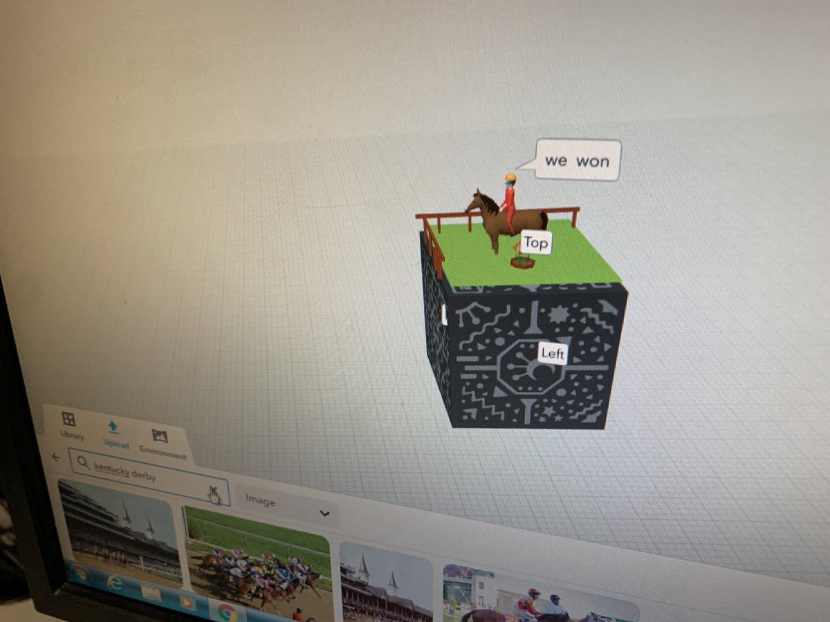STEAMPunksEdu's tweet photo. Ss used @MergeVR add on in @cospaces_edu to create Derby Cubes! From American Pharaoh to Justify to jockeys and fashion, we had fun exploring a Derby traditions! QR codes will be posted to Kindergarten floats! #steampunksedu #mergecube #vrpodcast #immersivetech @OldhamCoSchools https://t.co/3fJoa5IijC