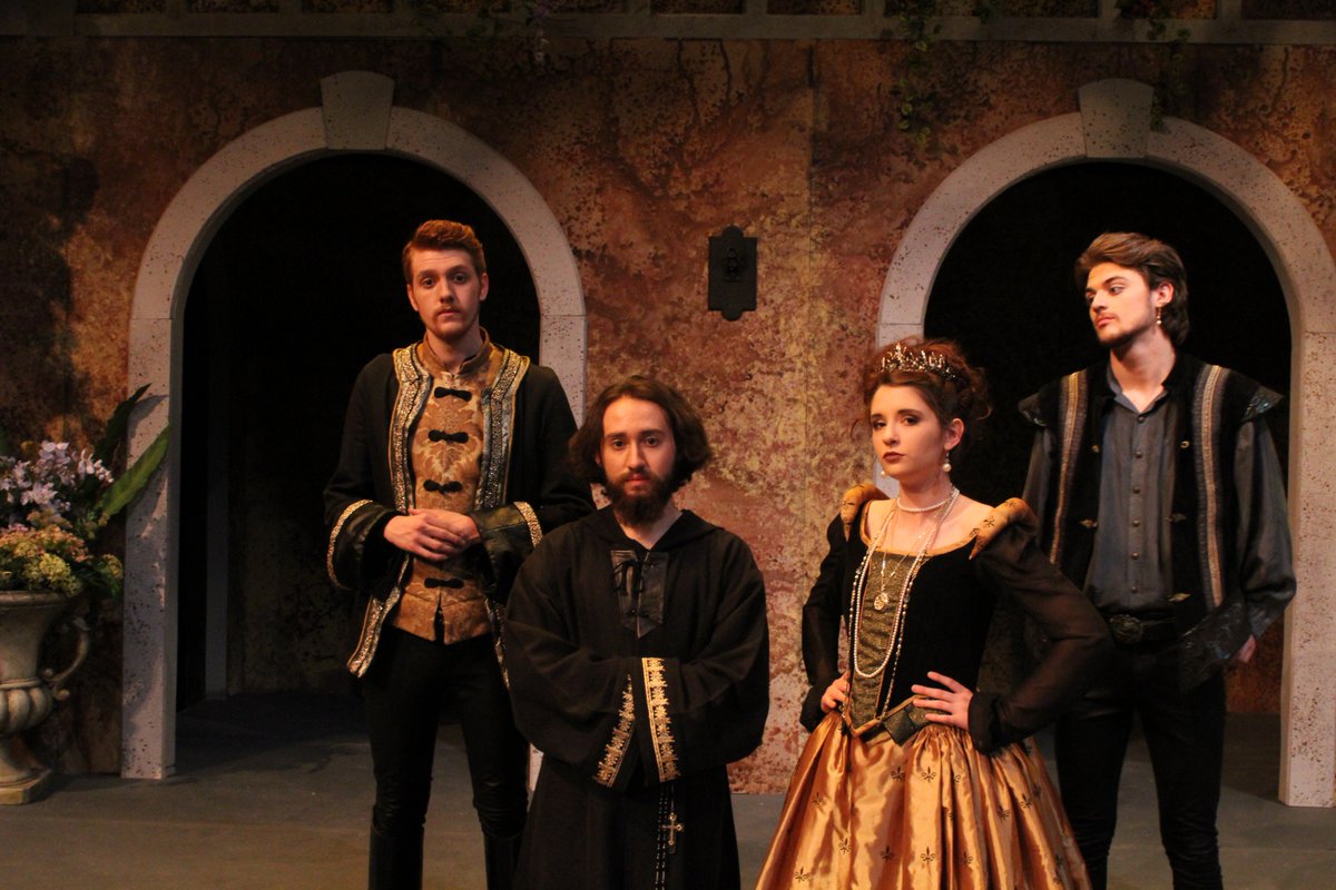 ESU_THEATRE's tweet photo. It's opening night! Romeo and Juliet is in the Karl C. Bruder theatre in King Hall with house opening at 7:00 p.m., performance at 7:30 p.m. Here are our players: the Capulets, the Montagues and the unaligned. Costumes by Susie Williams, photos by Matt Mahr. https://t.co/UqpbdFH18J