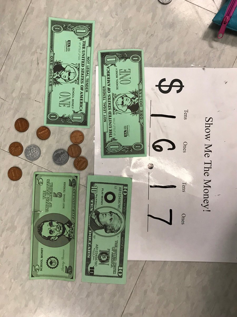 MissMott_5th's tweet photo. Show me the money!! Students challenged each other last week to count up some money and represent it with dollars, cents, and written! Do you know how many ways you can represent $15 using only bills? #funmath https://t.co/N8NU5HGFDm