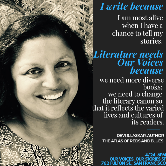 OVOSsf's tweet photo. WHY @devislaskar WRITES: Join us tonight for #booktchat w/#DeviLaskar, author of acclaimed novel #TheAtlasofRedsandBlues + writers #celestechan, #tanealunsfordlynx &amp; @yodawill. FREE w/RSVP: https://t.co/pKRxu8es4r
#ourvoicesourstoriessf https://t.co/DZ7vwAPgRY