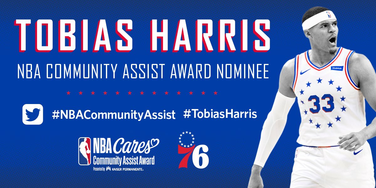 Graphic with photo of Tobias Harris and this text: Tobias Harris; NBA Community Assist Award Nominee, #NBACommunityAssist #TobiasHarris.