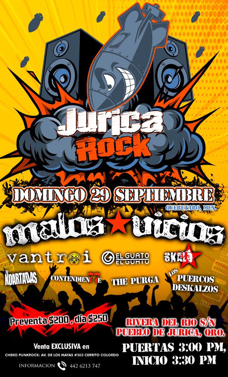 Malos_Vicios's tweet photo. Les dejamos el cartel para el Jurica Rock el 29 de septiembre en México!! En él encontrarán toda la info como los grupazos con los que compartiremos escenario, la compra de boletos... contando ya los días!!
#Malosvicios #México #Jurica #Querétaro #punk #rock #tour2019 #Grietas https://t.co/kqGrKt38K9