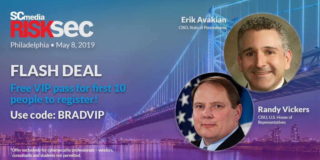BBB1216BBB's tweet photo. Join me @scmagazine RiskSec conference on May 8 in Philadelphia. First 10 people to use code BRADVIP will score a free VIP pass! https://t.co/t648YwLJD4 https://t.co/8bEh1WU0W2