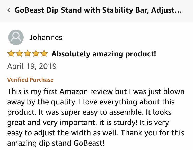 TheRealGoBeast's tweet photo. Awesome review by Johannes on our Dip Stands!! 💪🏻
https://t.co/pbGmfBJYlY
 #dipstand #gobeast #review #calisthenics #strength #motivation #amazon #fitnessproduct #fitnessequipment #workoutequipment https://t.co/TKqIZRcCb3