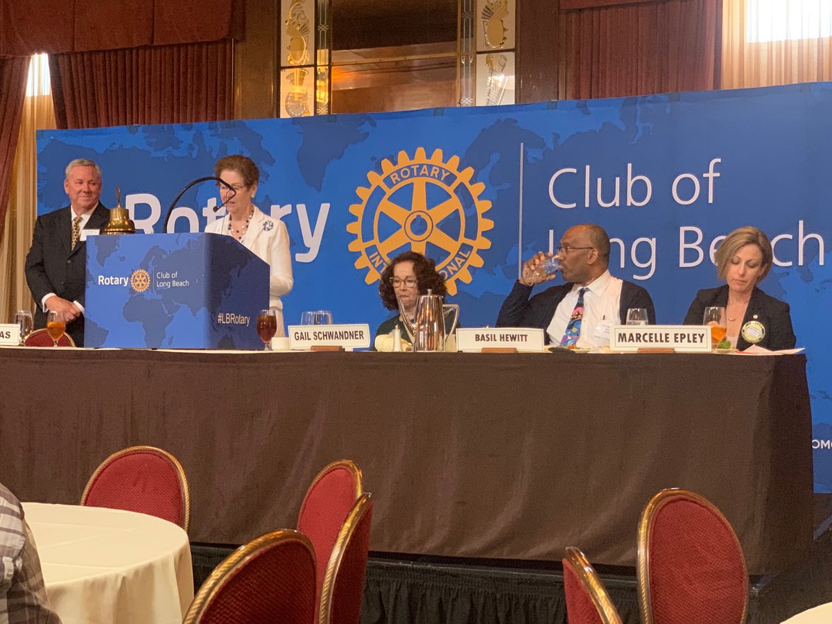 Rotarian Liz Lucas introducing our newest member of the Rotary Club of Long Beach Mr. Tim Aldrete who owns a parking business started by his Dad. Welcome to Rotary Tim! #longbeach #longbeachrotary