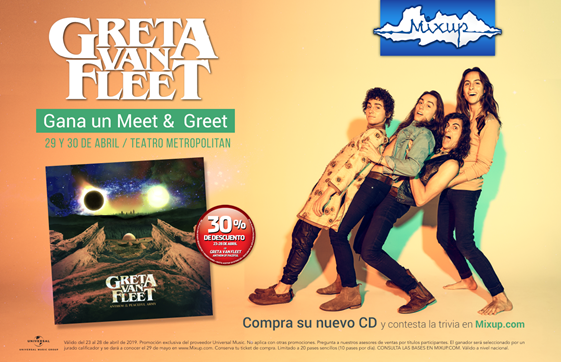 MixupTeam's tweet photo. ¡Atención fans de @GretaVanFleet!

Participa con #Mixup y gana un M&amp;G con tu banda favorita.  😱😱🖤 https://t.co/isZjntptsY