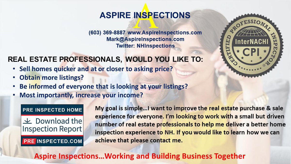 NHInspections's tweet photo. NH real Estate Professionals, I would love to help our businesses grow together. Learn how pre-inspections can do that.  #entrepreneurship #realtors #realestateagents  #realestate  #RealEstateMarketing #business #nhrealtors   #realEstate #opportunity #businessNetworking #nh https://t.co/PgJRf2Eheo