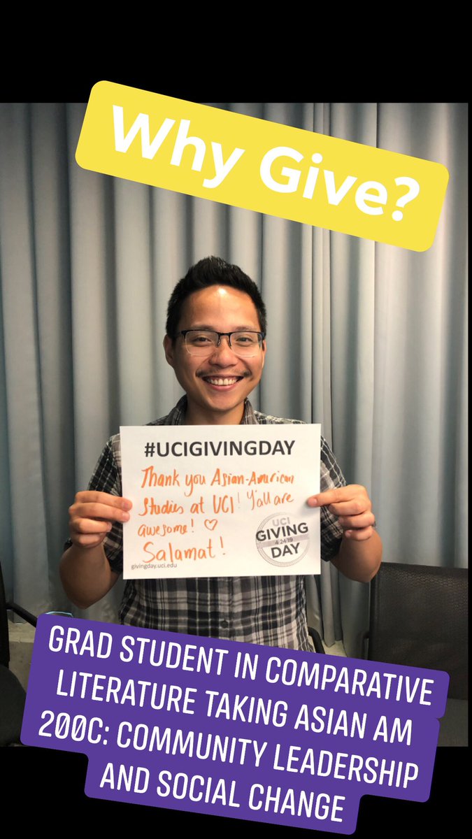 .<a href="/UCIAsianAm/">UCI Asian American Studies</a>'s Dollar-for-Dollar Challenge - All gifts made in support of Asian American Studies on Giving Day will be matched, dollar for dollar, by  UCI alumni Eileen Chun-Fruto &amp; James Lam, up to the first $3,300.00! #UCIGivingDay bit.ly/GiveAsianAm