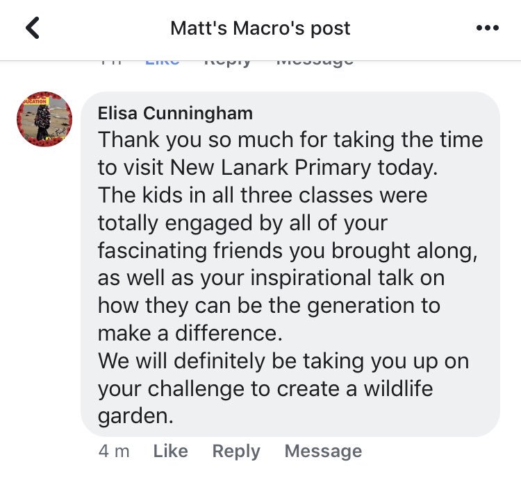 I hate to blow my own trumpet, but I love feedback like this. This comment was just made on my Facebook page by one of the teachers from today’s school. We can all do our bit! Is someone cutting onions round here? 😂🙏🏻 #BeTheChange #Insectdecline #ClimateChange #education