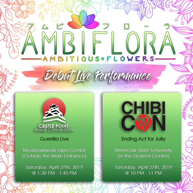 AmbiFlora's tweet image. Repost: Trying again... we had to fix the date once more, sorry!

Here's some information about our debut performance! We are so excited to see our buds this weekend! Let's have fun together~

#cpac, #cpac2019, #castlepoint, #castlepointanimeconvention, #chibicon, #chibicon2019