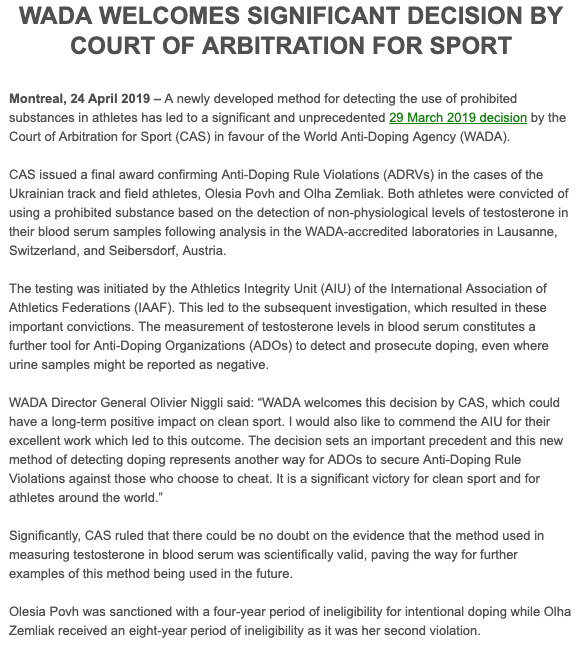 DopingReport's tweet photo. WADA WELCOMES SIGNIFICANT DECISION BY COURT OF ARBITRATION FOR SPORT #doping @wada_ama https://t.co/iIJBiLO2ZT