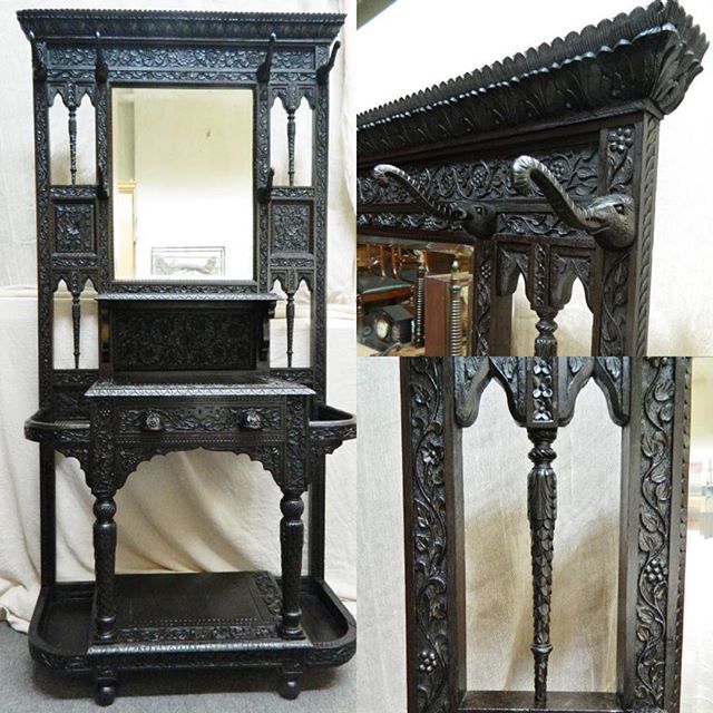 atheyantiques's tweet photo. fabulously ornate hall stand with profuse carved details and the most unusual feature of having the coat hooks in the form of elephant trunks complete with tusks !!. #atheyantiques #hallstand #unusualfurniture #elephants #carvedfurniture #hatstand #coats… https://t.co/tNtWu8WSiR https://t.co/wHulWaXUSp