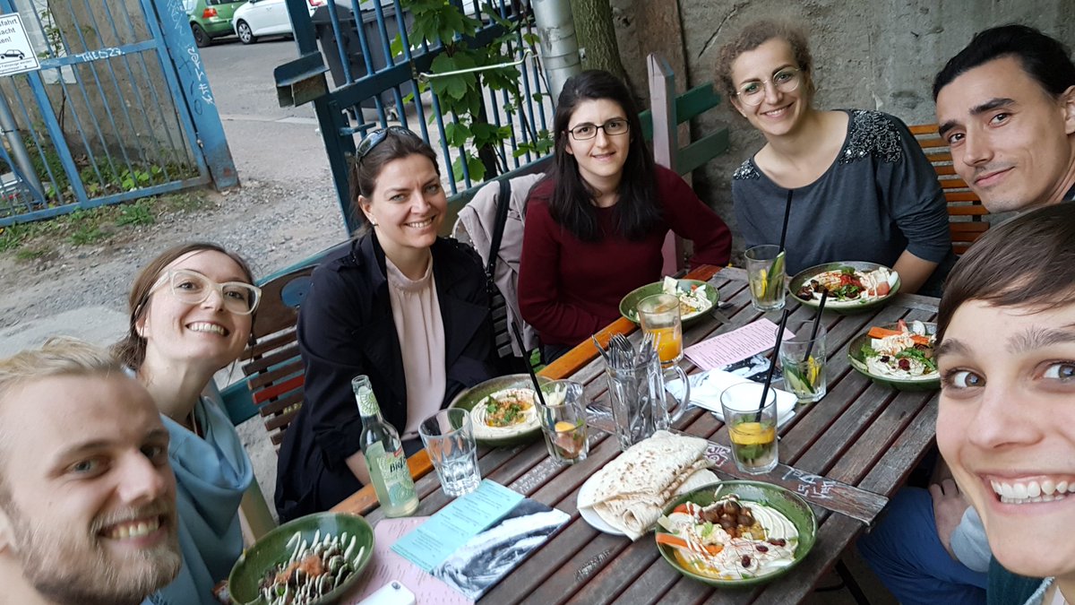 AgingObesity's tweet photo. Spending one of the first warm summer nights out together enjoying delicious hummus #labsocial #omegalab #afterwork https://t.co/USxbsiVojr