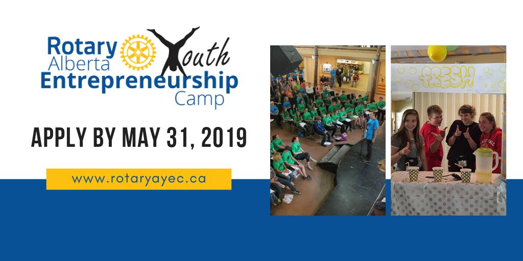 APPLICATIONS DUE MAY 31!

Camp runs August 11-17, 2019 <a href="/ENR_medhat/">Eagles Nest Ranch</a> Cypress Hills, Alberta. All youth ages 13-15 with an interest in #business are welcome to apply online at rotaryayec.ca/apply 

#RAYEC2019
#Entrepreneurship 
#Youth 
#Free