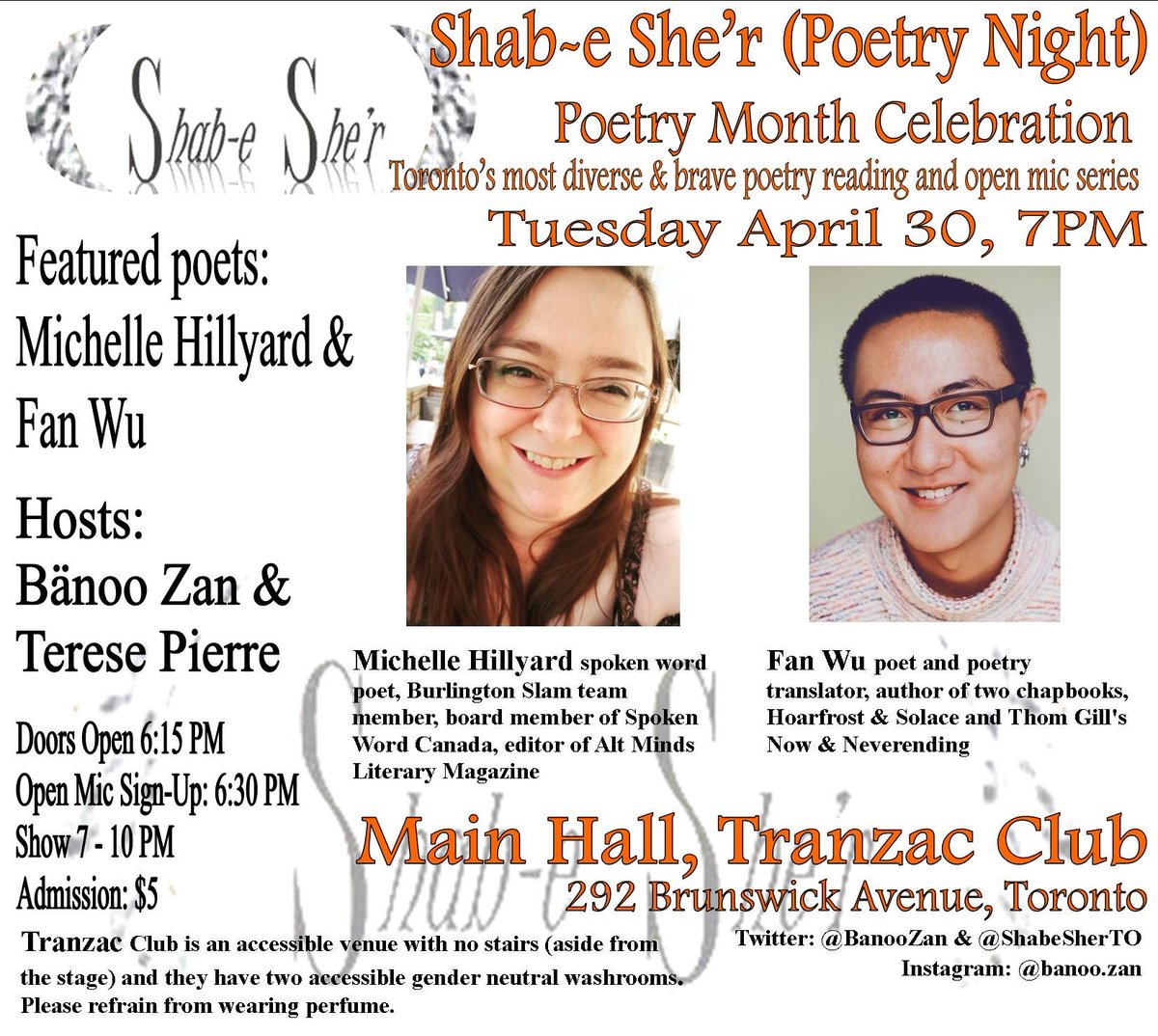 ShabeSherTO's tweet photo. @torontoWOTS Pls #join & #SpreadtheWord @ShabeSherTO #Toronto’s most #diverse #inclusive #brave #poetry w #FanWu & @MC_Hillyard #hosts @BanooZan & @teresempierre + 20 #OpenMic slots for #poetry #SpokenWord any #language #accent #PoetryMonth, #NPM19
https://t.co/cqE3Nd4ieu https://t.co/hb4b258CQg