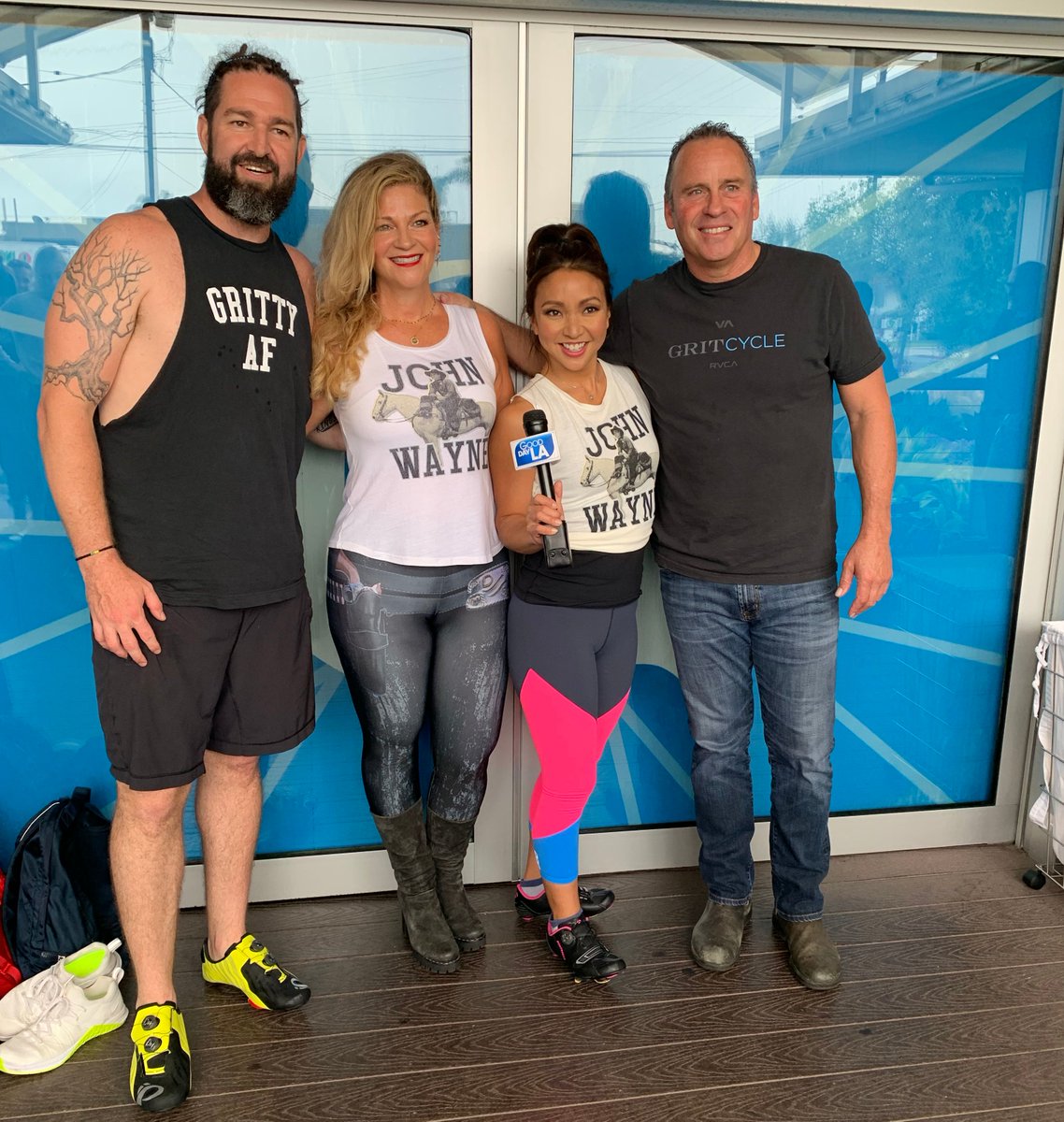 JohnDukeWayne's tweet photo. John Wayne's children, Ethan & Marisa, appeared on @FOXLA #GoodDayLa to speak about the annual #GrittyUp fundraiser hosted by Marisa's spin studio @GritCycle benefitting @JoinJohnWayne πͺπΌ Link to watch: https://t.co/JR4HamM42X https://t.co/1m73JK6KVB