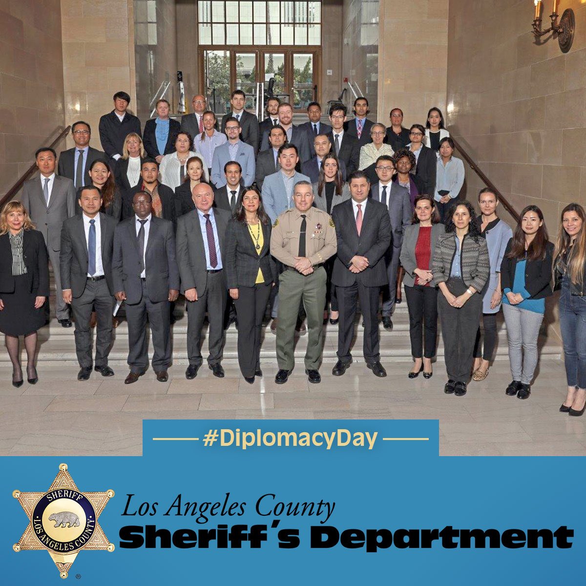 1st ever #DiplomacyDay is a great chance to celebrate #LASD’s robust partnership w/ diplomatic & consular community in @CountyofLA. 
@LASDHQ participates in #policediplomacy every day by exchanging best practices w/ int’l police & gov partners to improve policing worldwide.