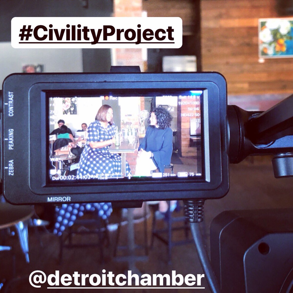 OneDetroit_PBS's tweet photo. #OneDetroit taping first pair-ups of @DetroitChamber’s #CivilityProject. Watch for the conversations and find out more about the project: https://t.co/IEKYVjdxDt #civility #politics #friends #liberal #conservative #detroit #michigan @GLCRoasting @SHDetroit @NolanFinleyDN https://t.co/WDA6QbfyYZ