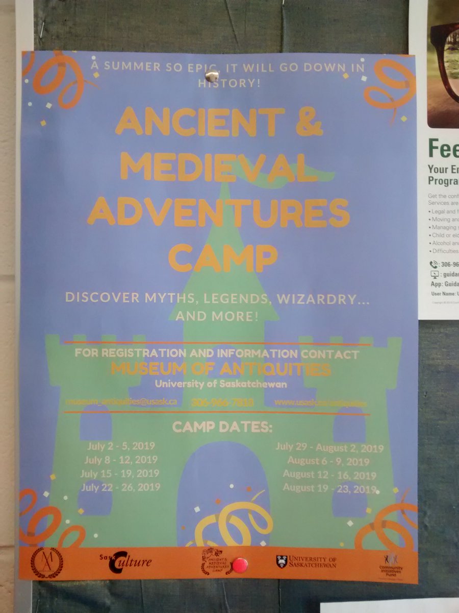 CJH_ACH's tweet photo. How cool is this camp being offered by the @MofAntiquities at @usask??
My young, geeky self would have loved this so much more than tennis lessons.
#Twitterstorians #HistoriansInTheMaking https://t.co/PkxHK77SDB