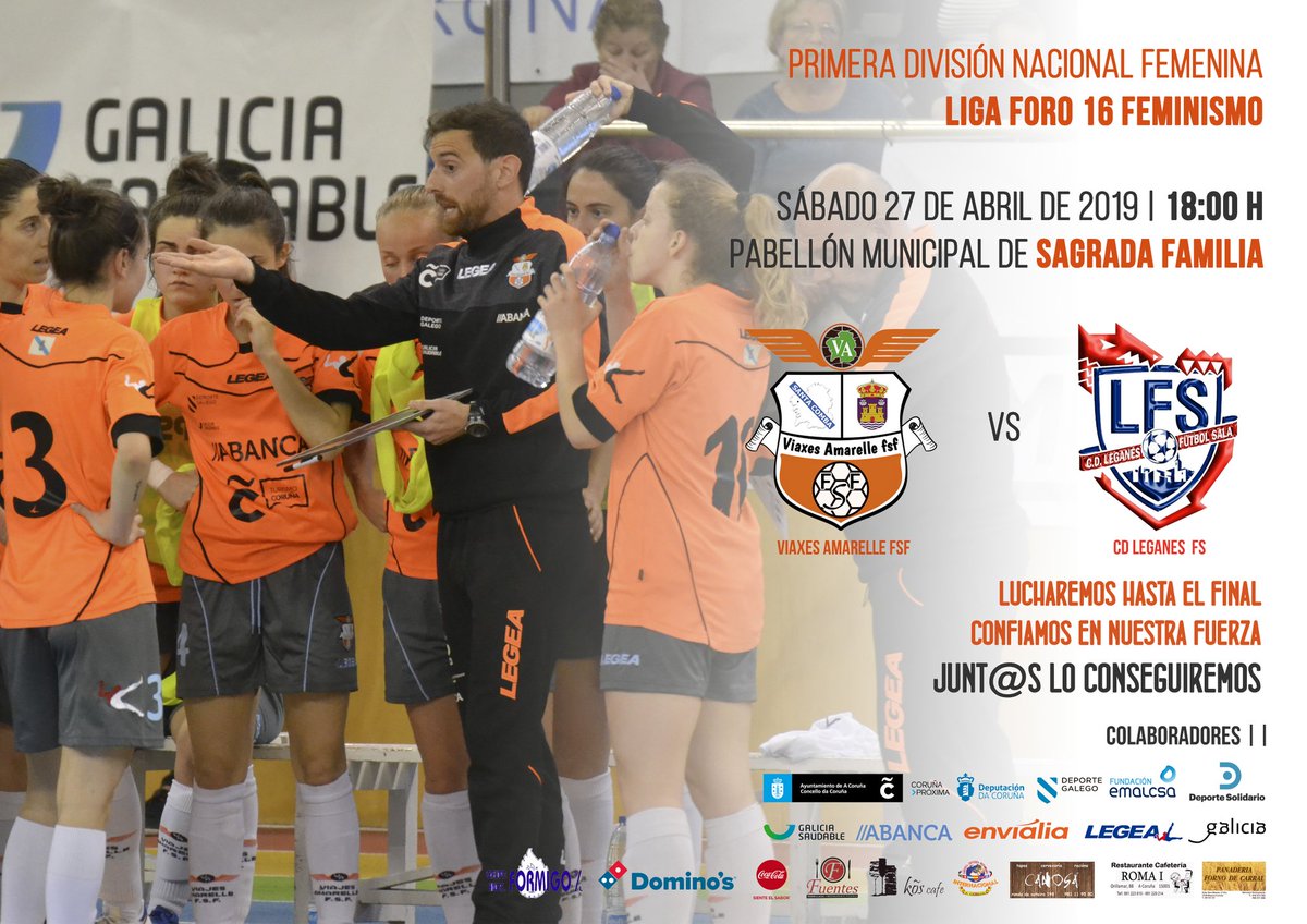 🏆Liga Foro16 feminismo - 1° Div
⚽️ Jornada 26
<a href="/amarellefsf/">Viaxes Amarelle FSF</a> 🆚 @LEGAFUTBOLSALA 
🗓 Sábado 27/04/2019
⏰ 18:00 H
📍 Pabellón Municipal de Sagrada Familia