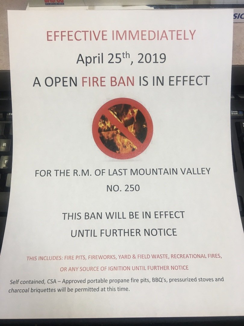 bigAL8760's tweet photo. To the rate payers of last mountain valley.  We are putting on a fire ban https://t.co/dY7LrApGem