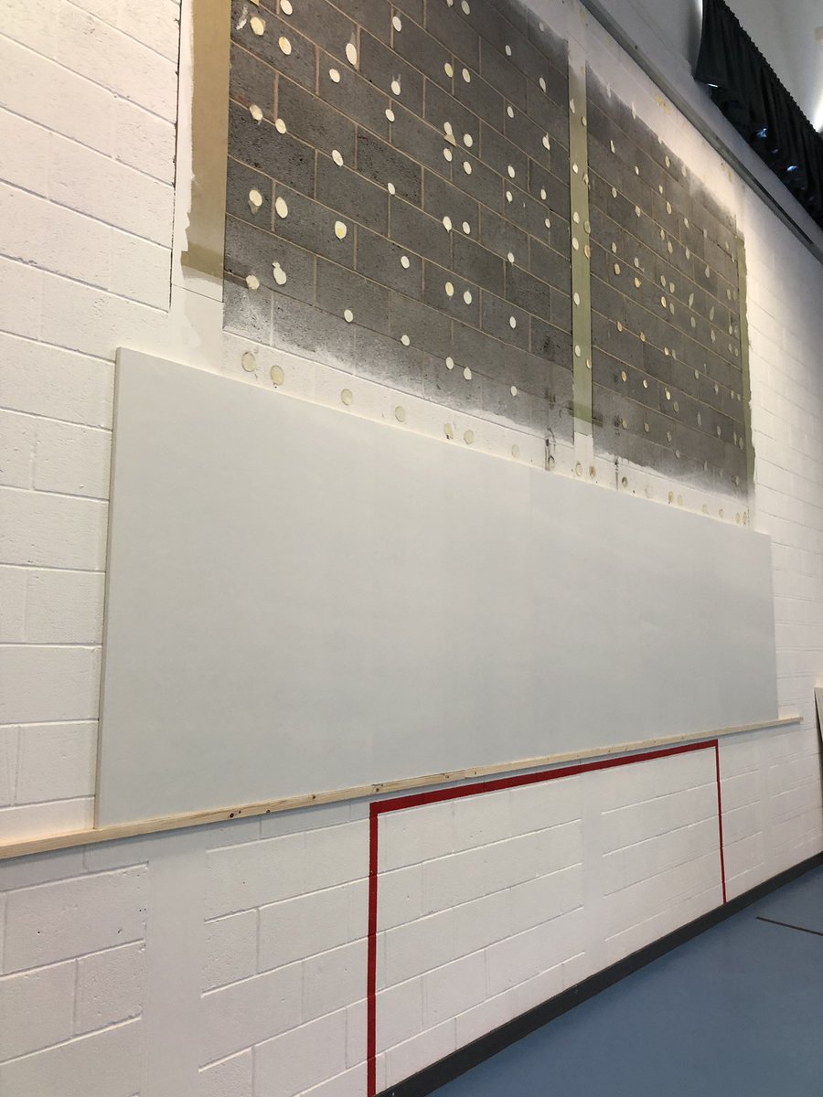 Education_IT's tweet photo. Applying the new 3x5 acoustic tile configuration one row per day to allow the flame retardant adhesive drying time before applying the weight of the next row above #DisplayBuilding #HCPS https://t.co/CmSqm37WWq