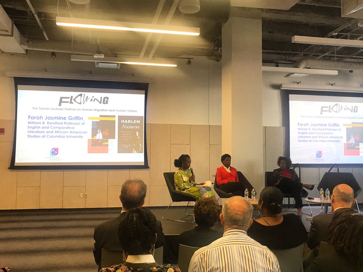 Rutgers_Newark's tweet photo. Beginning with readings from @FJasmineG book, "Who Set You Flowin'?": The African-American Migration Narrative (Race and American Culture), and @Ayana_Mathis book “The Twelve Tribes of Hattie” (Oprah’s book club 2.0) #TannerLectures https://t.co/b0fHojfA2b