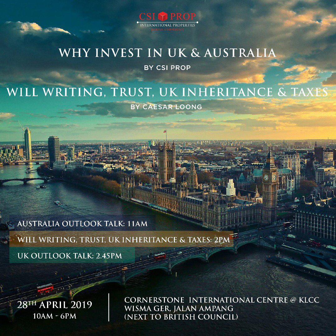csiprop's tweet image. Discover the whys &amp;amp; hows of investing in UK &amp;amp; AUS property. Find out why now is a great time to invest in UK &amp;amp; AUS property. 

📌 Join us at our UK &amp;amp; AUS Property Expo @ KL: 10am - 6pm. Special feature: WILL WRITING, TRUST, UK INHERITANCE &amp;amp; TAX TALK

RSVP: bit.ly/2GxvN6G