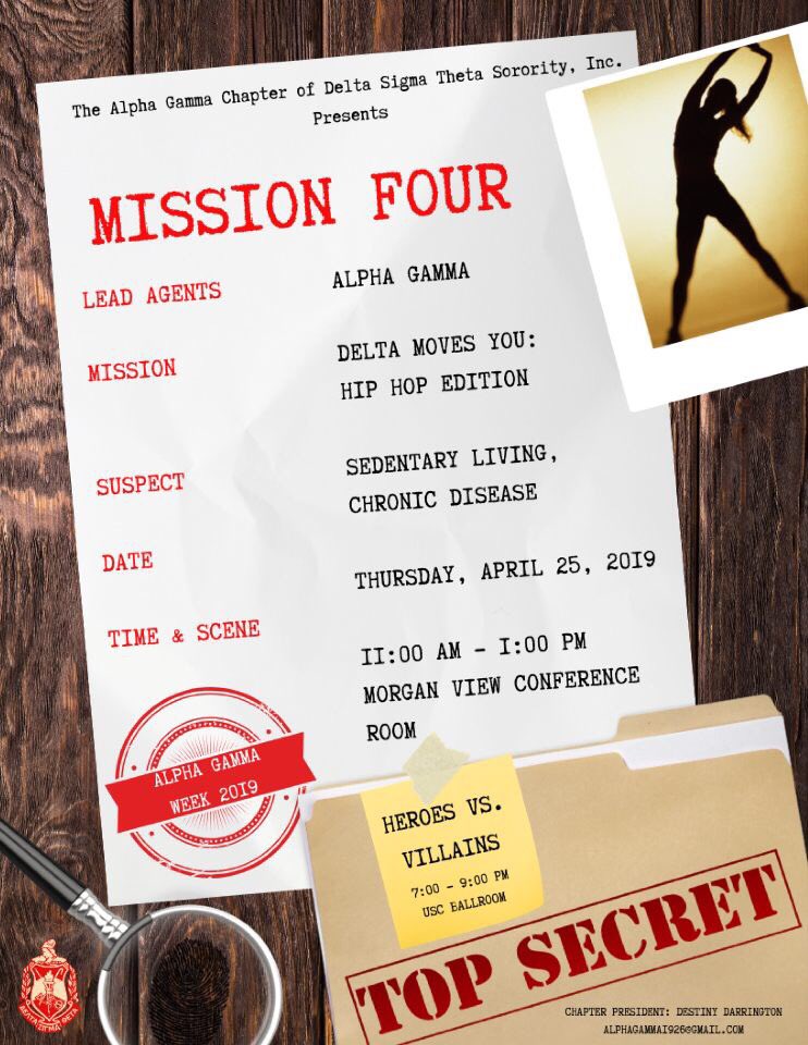 AlphaGamma_DST's tweet photo. 🚨MISSION: Delta Moves You
Enjoy aerobic workouts 🏋🏾‍♀️ while listening to your favorite rap and hip hop artists to get that body moving! Catch us in the Morgan View Conference Room on Thursday, April 25, 2019 from 11:00 am -1:00pm! Refreshments will be provided! See you there! https://t.co/NJTZVI0yCM