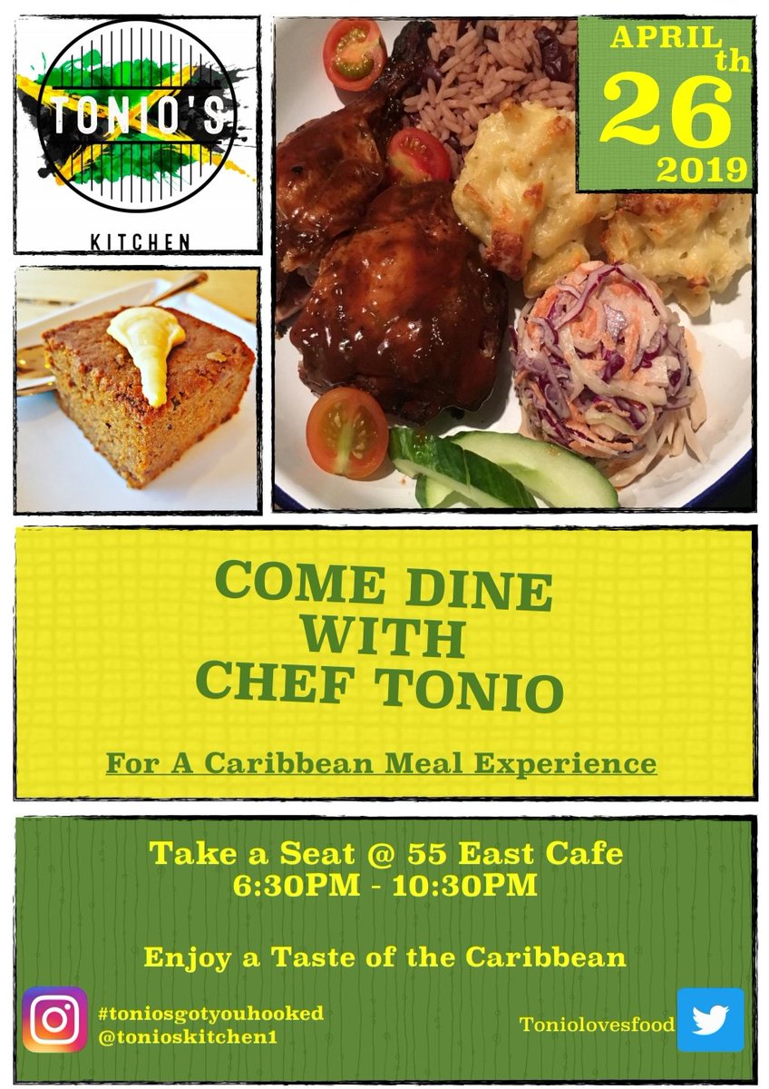 Come on Down to Tonio's Kitchen @55EastLDN - 55 East Street SE17
Take A Seat  and Enjoy A Taste of the Caribbean - Good vibes - Good Food - Your taste buds will Thank you Later
