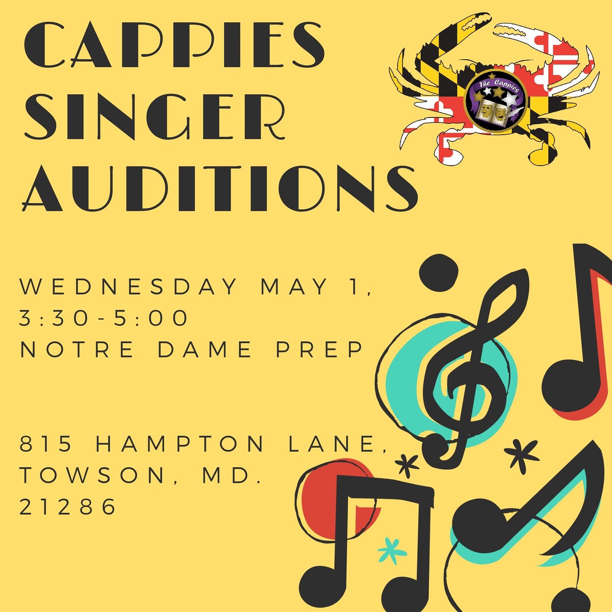 Attention members of #BaltimoreCappies schools! Want to sing in the opening number at the Gala?! Come out to singer auditions! Questions? Email adminbal@cappies.org #celebratecappies #celebratetheatre