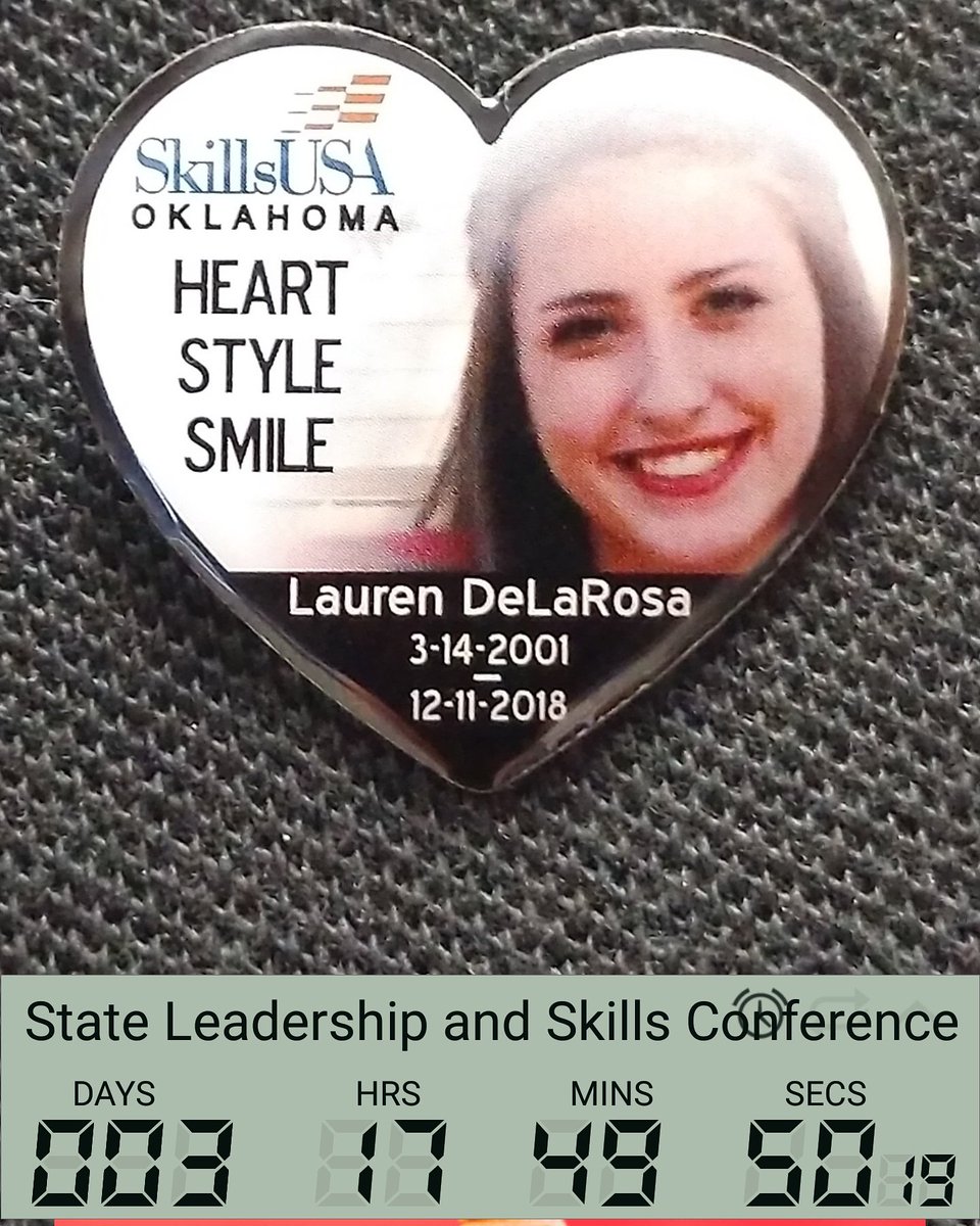 In just 3 days 17 hours you too can have one of these commorative pins to celebrate the life of our State President Lauren DeLaRosa-Hull. 
You can get yours at the Alumni Booth with a $5 donation to the scholarship fund named in her honor. 
#LaurensLegacy
#2019OKSLSC