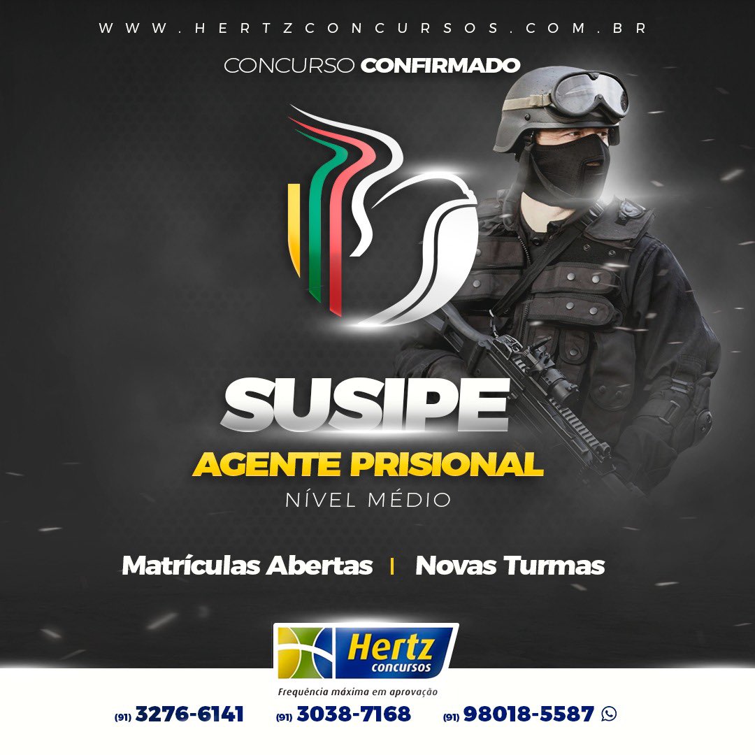 HertzConcursos's tweet photo. *CURSO PREPARATÓRIO DA #SUSIPE*
((CONCURSO CONFIRMADO))
O concurso já está autorizado com expectativa de 800 vagas para Agente prisional. Agora é hora de estudar com antecedência!✍🏻
✔️Novas turmas (noite): Início: 10/05/19 a 10/07/19
☎️3276-6141/3038-7168
https://t.co/Mrx0bMKW0W https://t.co/95zMuwzyax