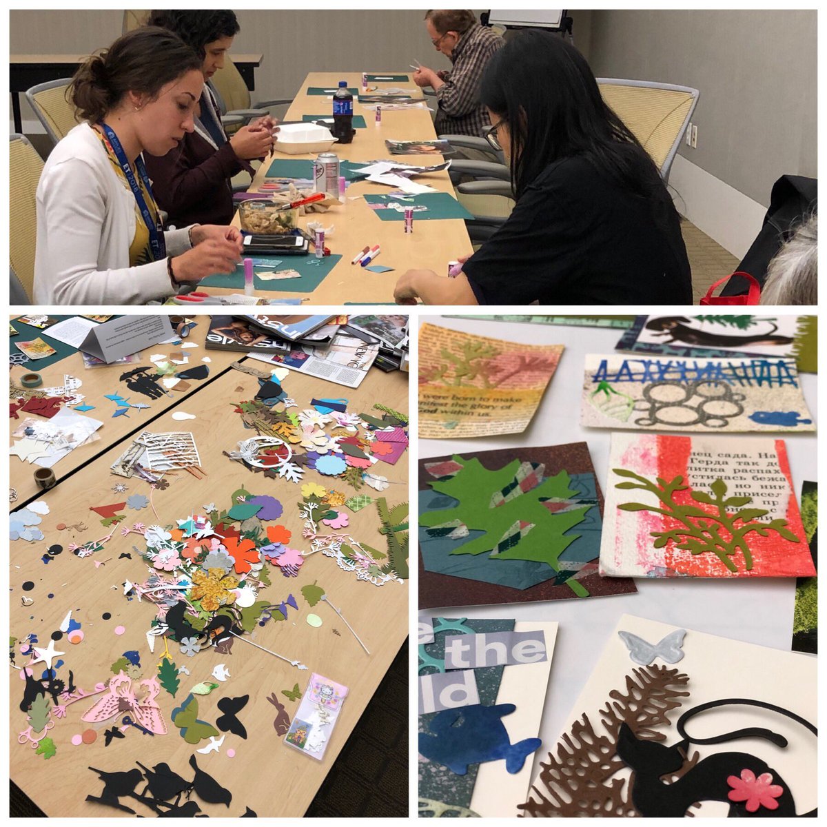 Applied4Good's tweet photo. Thanks to our friends at @PaloAltoArt for helping employees in Silicon Valley create beautiful upcycled collages for #AppliedEarthWorks! https://t.co/uAaeNgCjos