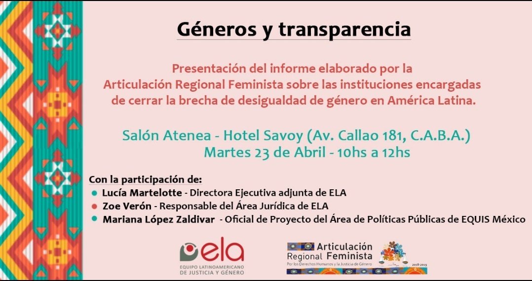 "La transparencia no es solo una meta, sino una herramienta para las organizaciones de la sociedad civil"  Lucía Martelotte de #EquipoELA #GénerosYTransparencia presentación de nuestro informe sobre las instituciones encargadas d cerrar la brecha de género