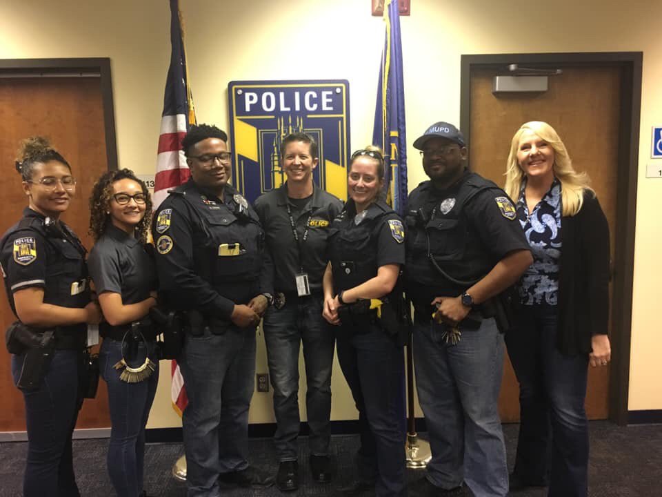 MarquettePD's tweet photo. So proud of the Marquette University Police Department night shift crew. Standing in solidarity with survivors of sexual assault. #denimday #wilead https://t.co/rXeFSApXEd